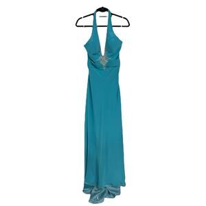 NWD Xcite Light Aqua & Ivory Beaded Embellished Evening Halter Prom Dress 6